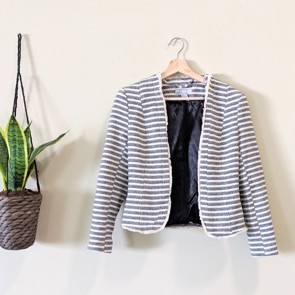 H&M Jackets & Blazers - H&M Frayed Hem Striped Textured Blazer